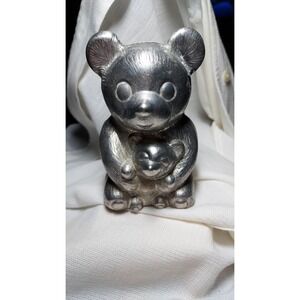 Vintage Silver Bears Silver Plated Baby Coin Bank 5" Teddy Bear with Baby Bear
